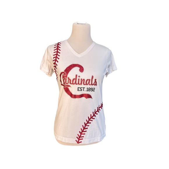 Live And Tell Tops - St. Louis Cardinals T-Shirt Women's Baseball V-Neck Sparkle MLB Licensed
